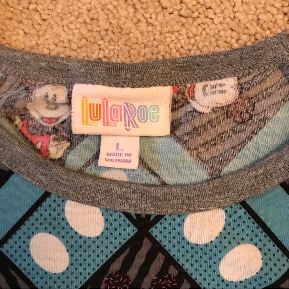 LuLaRoe Disney Randy Raglan Tee Adult Size Large Blue Grey Mickey Mouse - Picture 4 of 8